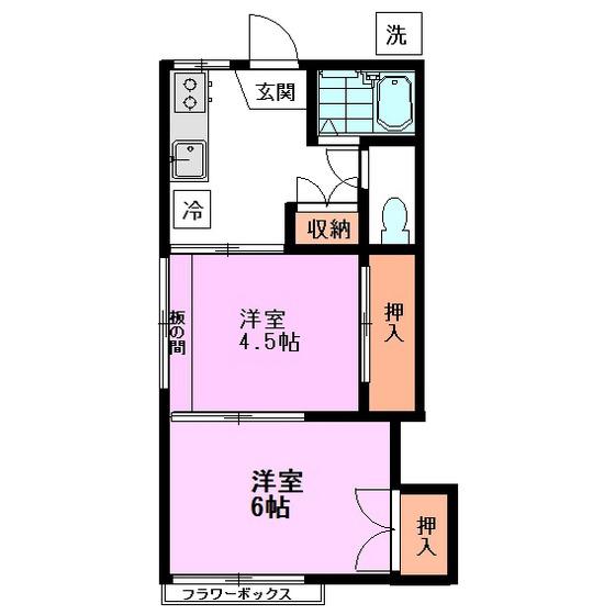 立野ハイツ(2K/1階)の間取り写真