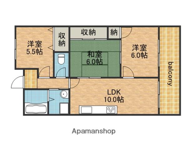 ファミール永田(3LDK/6階)の間取り写真