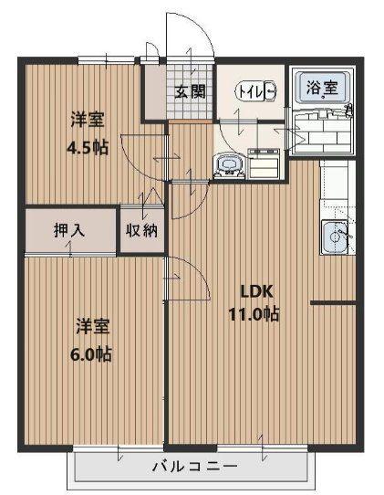 サンハイツフローラル(2LDK/2階)の間取り写真
