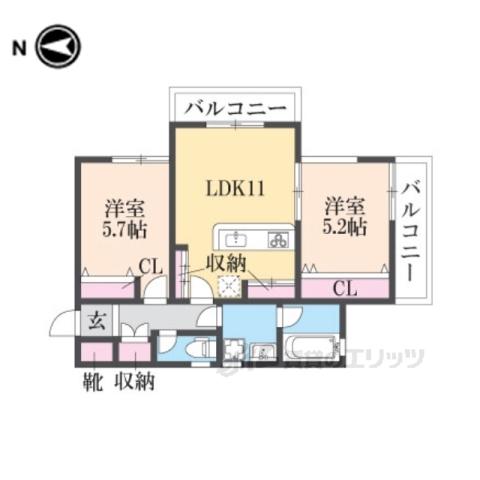 アモール三条大路(2LDK/2階)の間取り写真