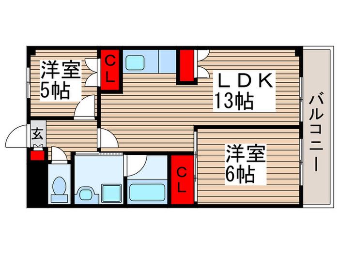 ニューオーク(2LDK/2階)の間取り写真