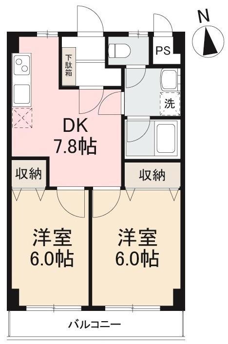 ライスワン(2DK/1階)の間取り写真