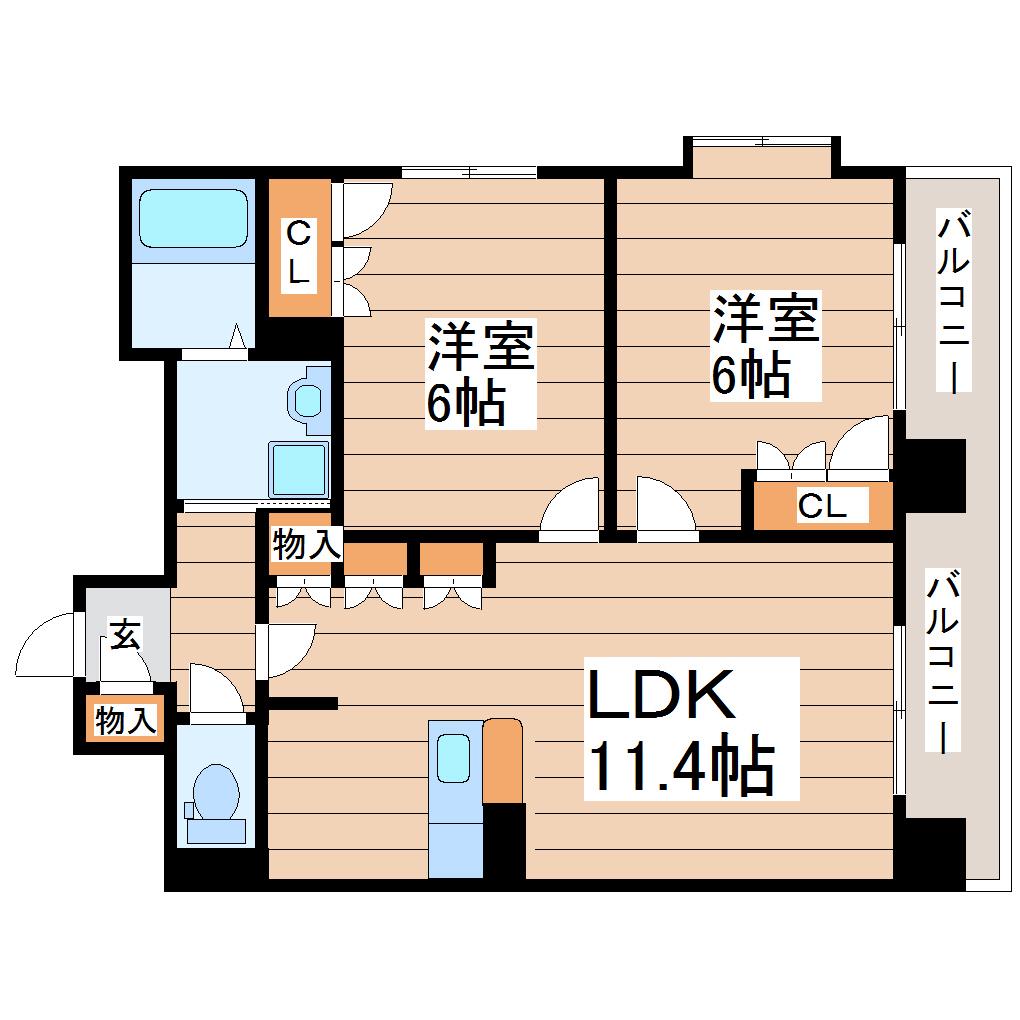 プライムアーバン八乙女中央(2LDK/7階)の間取り写真