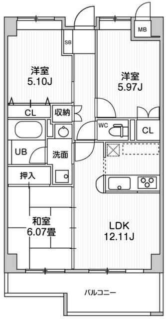 コスモリード本厚木(3LDK/10階)の間取り写真