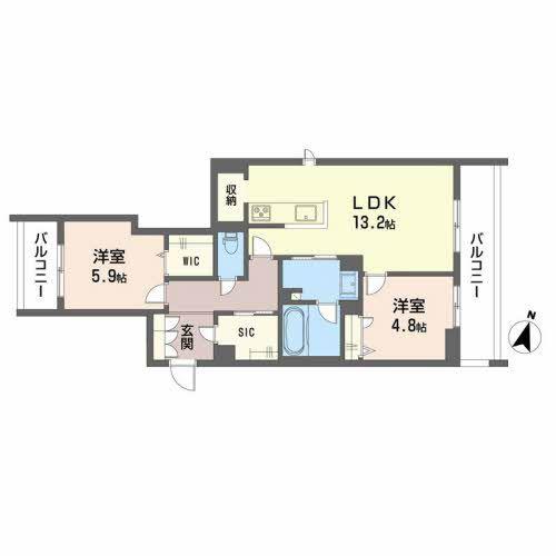 ベレオ プティ ボア(2LDK/2階)の間取り写真