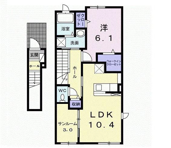 フィオーレ 櫻(1LDK/2階)の間取り写真