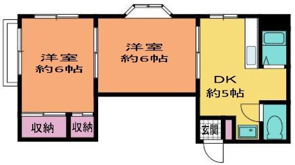 ビューフラット磯子(2DK/3階)の間取り写真