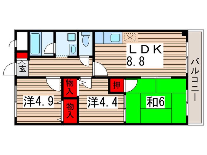ルミエル稲毛(3LDK/3階)の間取り写真
