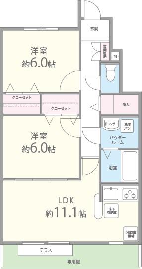シャインメゾンII番館(2LDK/1階)の間取り写真