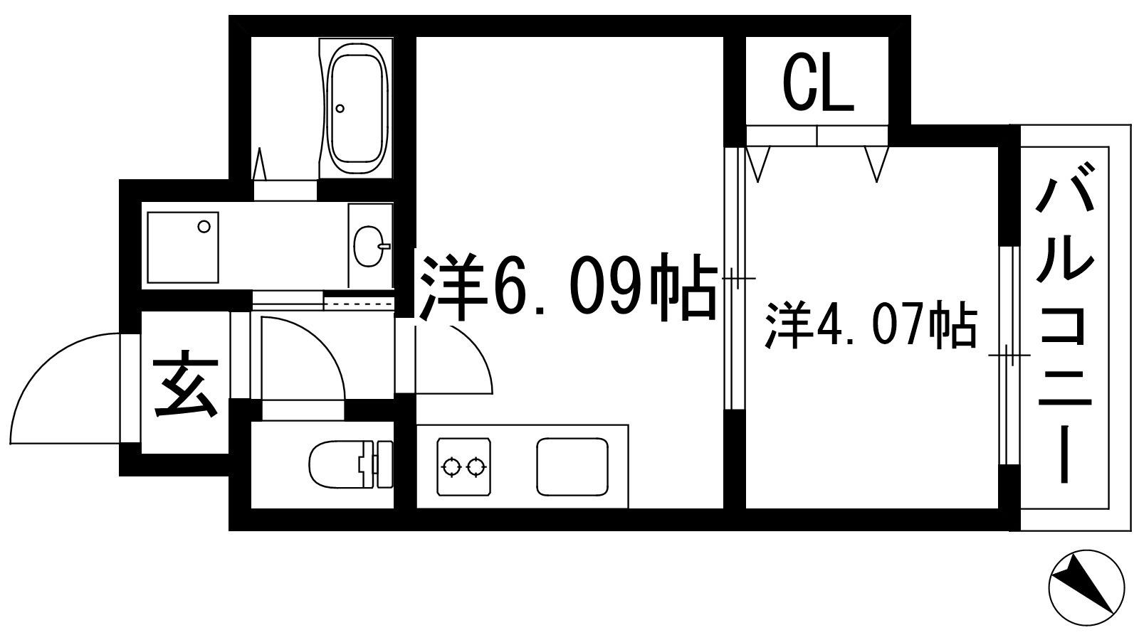 クローバークレア池田(1DK/2階)の間取り写真
