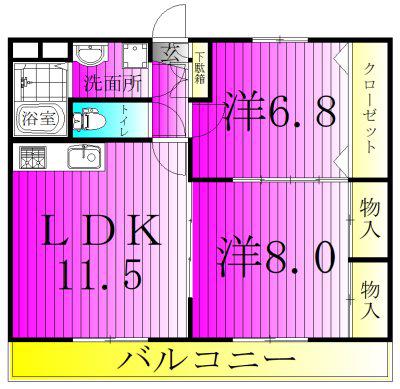 ガーデンハイツ高柳(2LDK/3階)の間取り写真