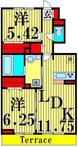 アステール I(2LDK/1階)の間取り写真