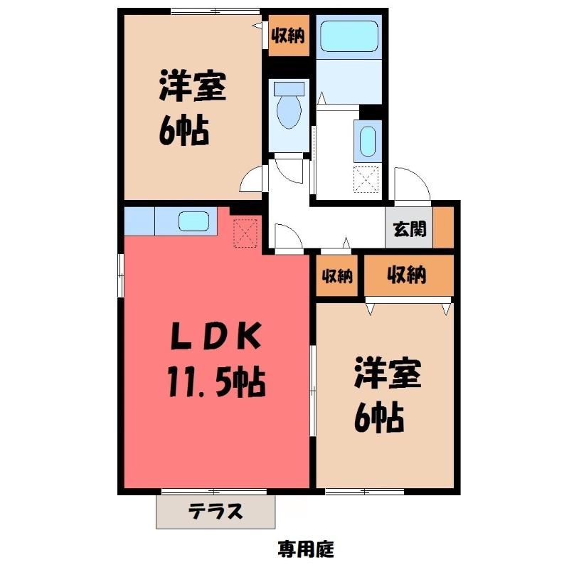 メゾンリベルテB(2LDK/1階)の間取り写真