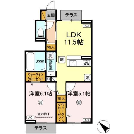 ハレカフア(2LDK/1階)の間取り写真