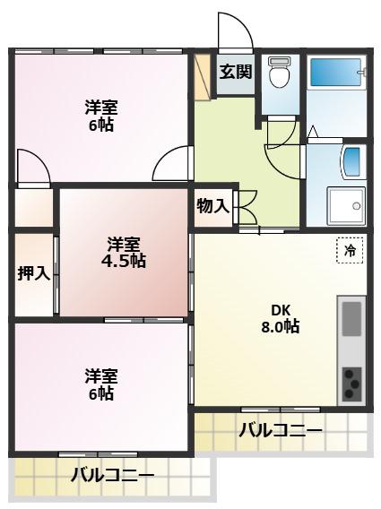 木瀬川リバーサイドマンション(3DK/1階)の間取り写真