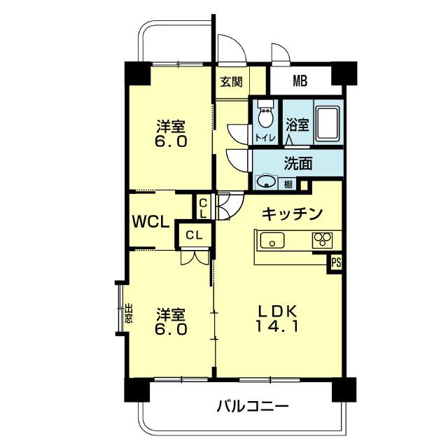 キャッスル蓮台寺(2LDK/5階)の間取り写真