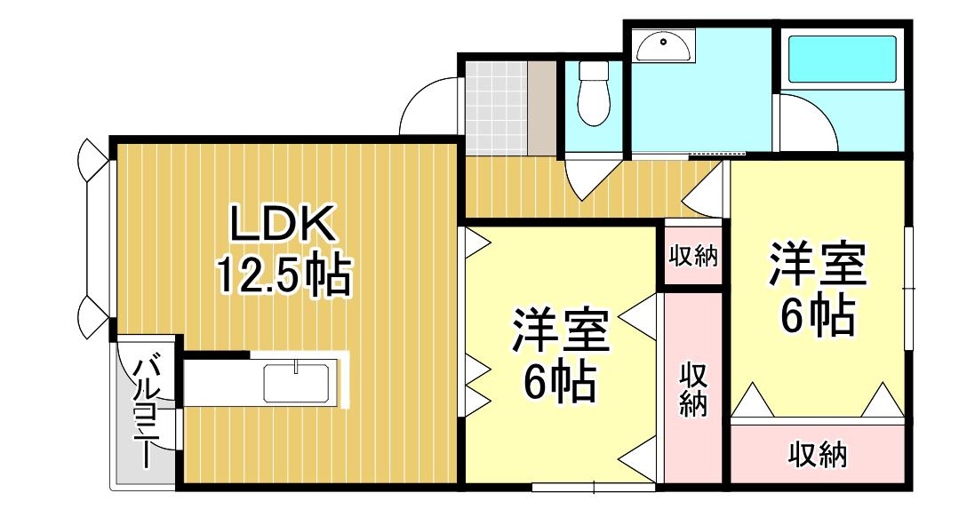 ルフージュII(2LDK/1階)の間取り写真