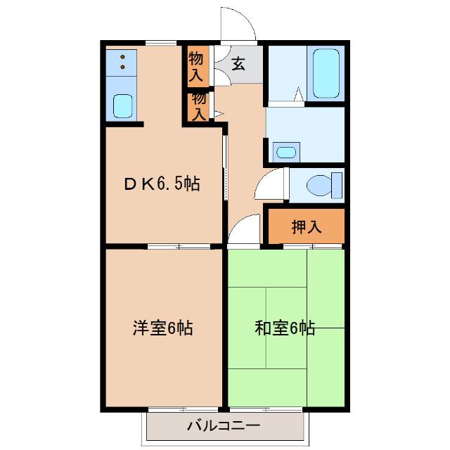 ベルドミールB(2DK/2階)の間取り写真