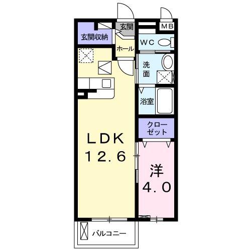 クラール寺方元町(1LDK/1階)の間取り写真
