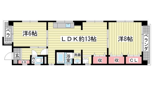 サンパレス倉石(2LDK/4階)の間取り写真