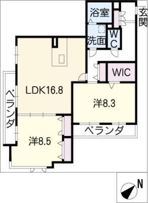 桂宮覚王山(2LDK/2階)の間取り写真