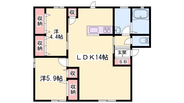 サンコート赤坂(2LDK/1階)の間取り写真