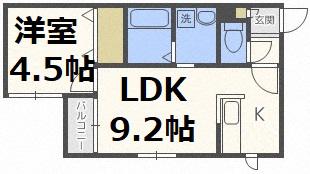 ポルトボヌール菊水(1LDK/2階)の間取り写真