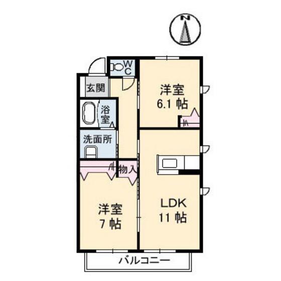 グランマスト福浜A棟(2LDK/2階)の間取り写真