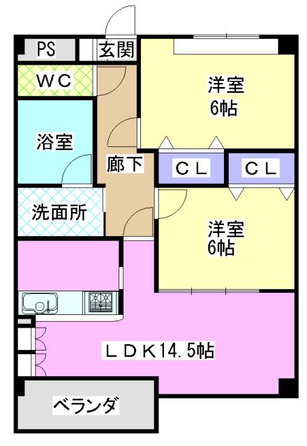 第8田中ビル(2LDK/4階)の間取り写真