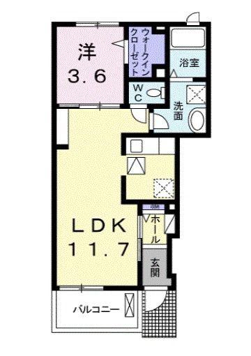 カーサピアッツァI(1LDK/1階)の間取り写真