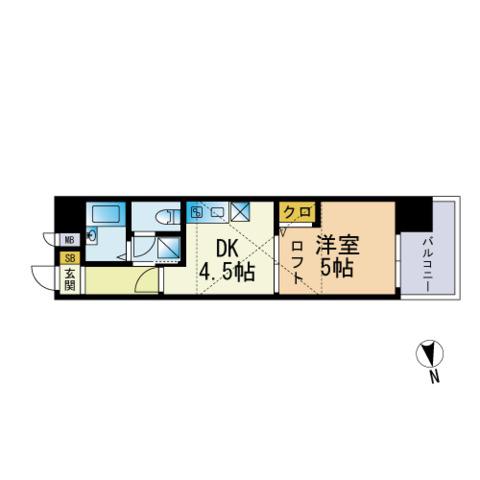 レジディア博多(1DK/13階)の間取り写真