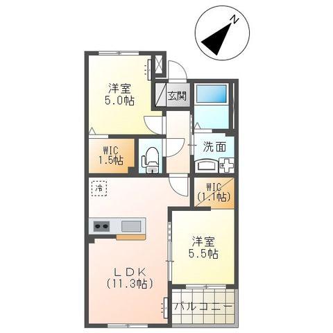 エスポワール ESPOIR(2LDK/2階)の間取り写真