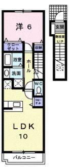 レーヴステージ蔵王B(1LDK/2階)の間取り写真