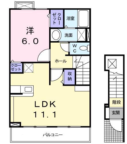 ヴィクト・ワール(1LDK/2階)の間取り写真
