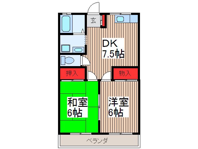 グランハイム椎橋(2DK/1階)の間取り写真