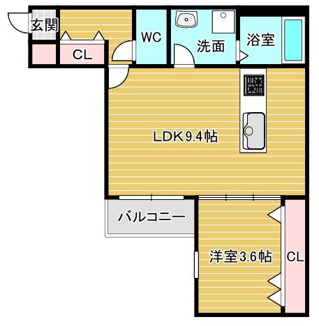 横手南町AP A棟(1LDK/2階)の間取り写真