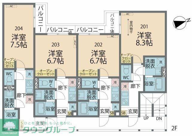 カインドネス橋本イースト(1K/2階)の間取り写真