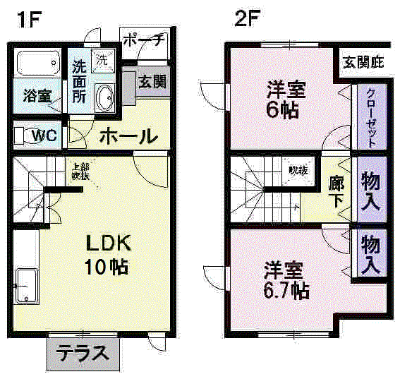 ハピネスヴィレッヂC(2LDK/1階)の間取り写真