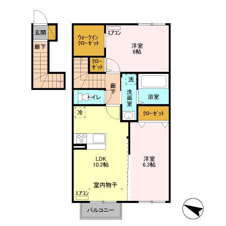 アクイール A(2LDK/2階)の間取り写真