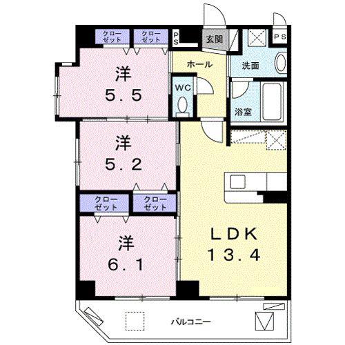 ブライトハウス トミー(3LDK/4階)の間取り写真