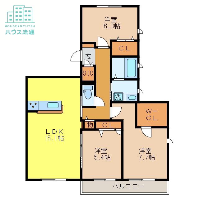 シャーメゾン鳥栖クオリスタ(3LDK/2階)の間取り写真