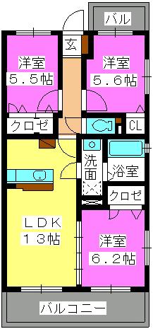 ステラパークサイド次郎丸(3LDK/3階)の間取り写真