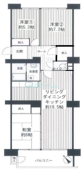 西船橋ハイム2号棟(3LDK/11階)の間取り写真