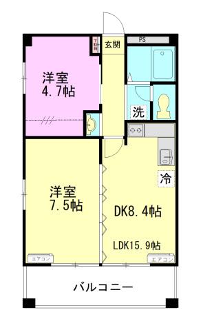 田園ドミール(1LDK/6階)の間取り写真