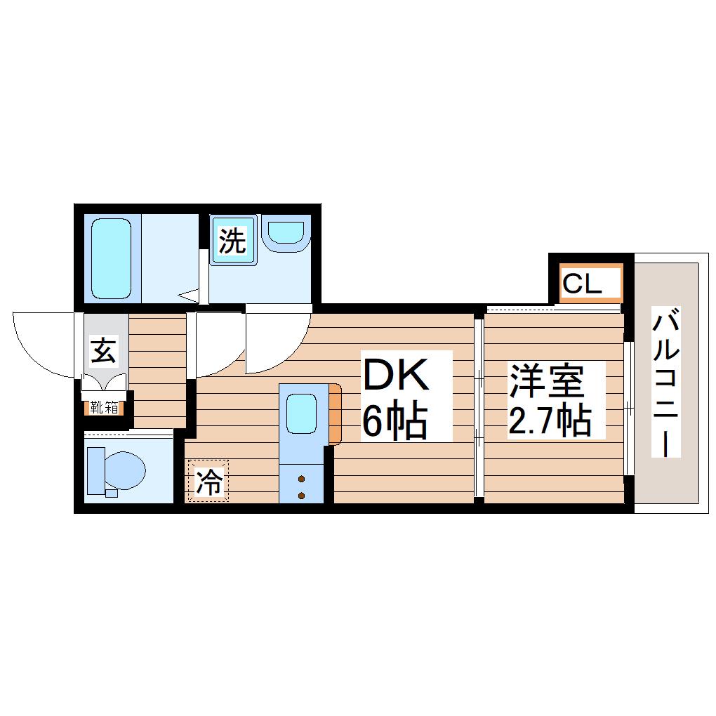 ガス割第18弾河原町AP(1DK/1階)の間取り写真