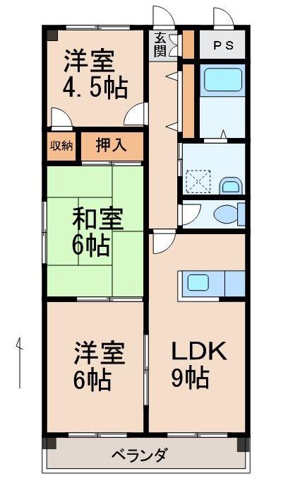 サンマリン田中コーポ(3LDK/4階)の間取り写真
