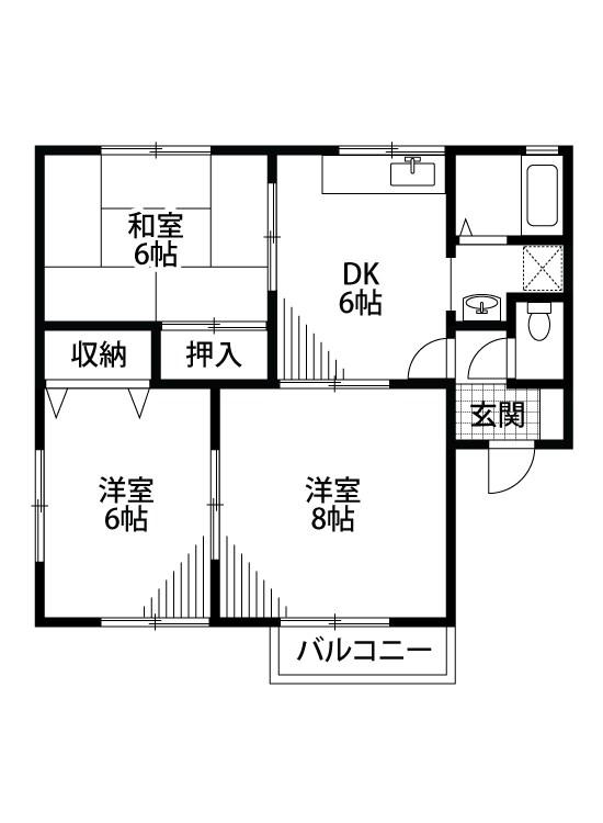 セジュール飛鳥II(3DK/2階)の間取り写真