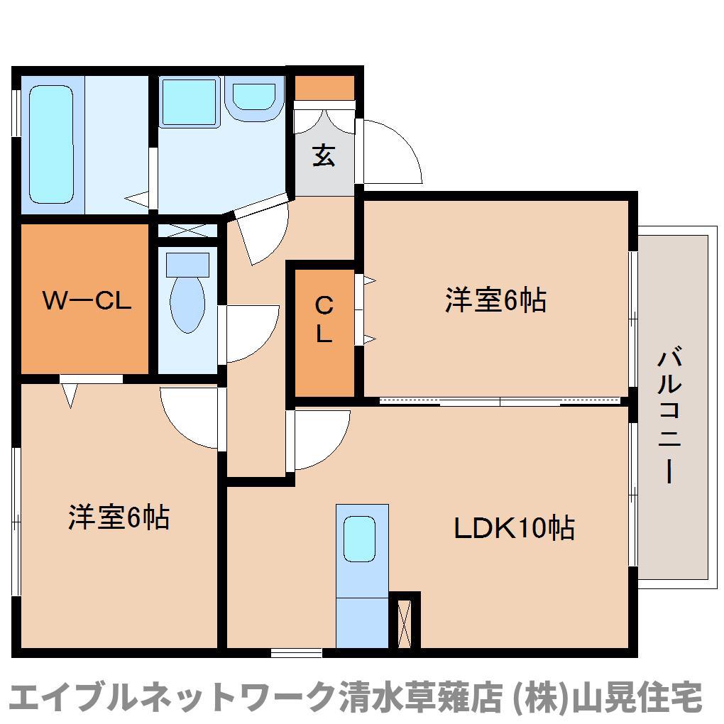 グランドゥールくすの木B(2LDK/2階)の間取り写真