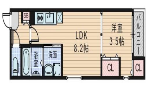 SUNGLOW朝潮橋(1LDK/2階)の間取り写真