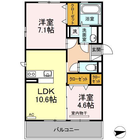 ネクサス黒髪桜坂(2LDK/2階)の間取り写真